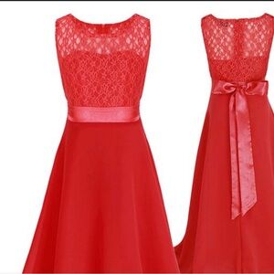 Elegant Red Lace Kids Dress